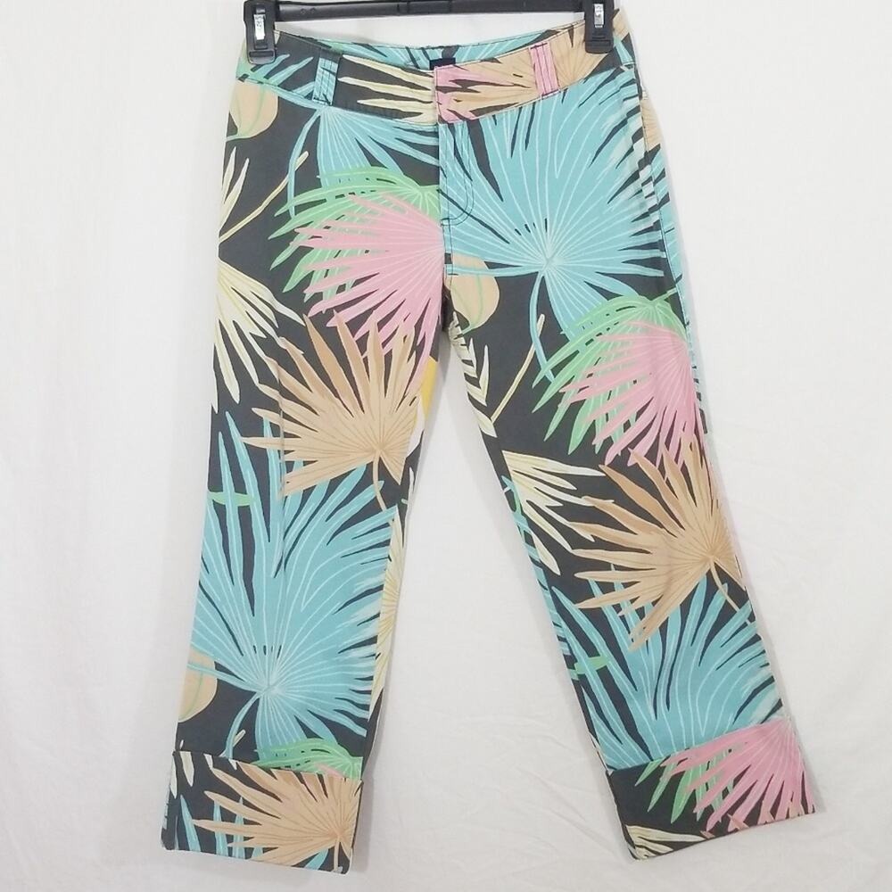 Gap tropical palm cuffed capri pants cotton lycra
